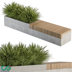 Architecture Bench with Plants Set 12